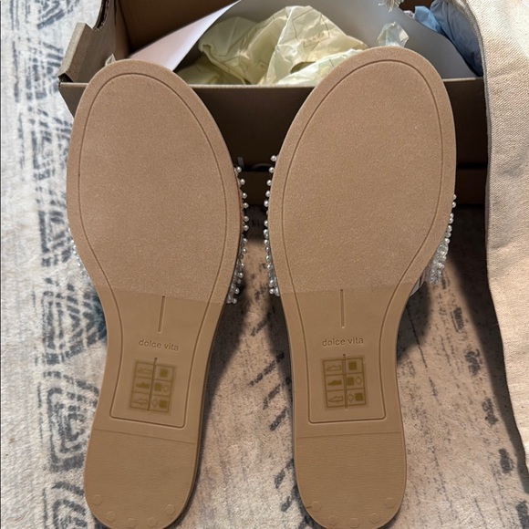 Dolce Vita White Slide Sandals with Pearl Strap - Picture 2 of 5